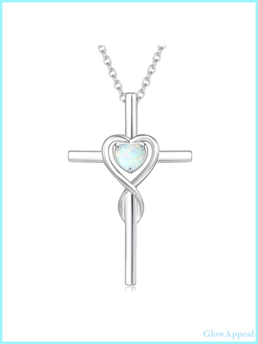 Sterling Silver Cross Necklace October Birthstone Opal Pendant Fine Jewelry